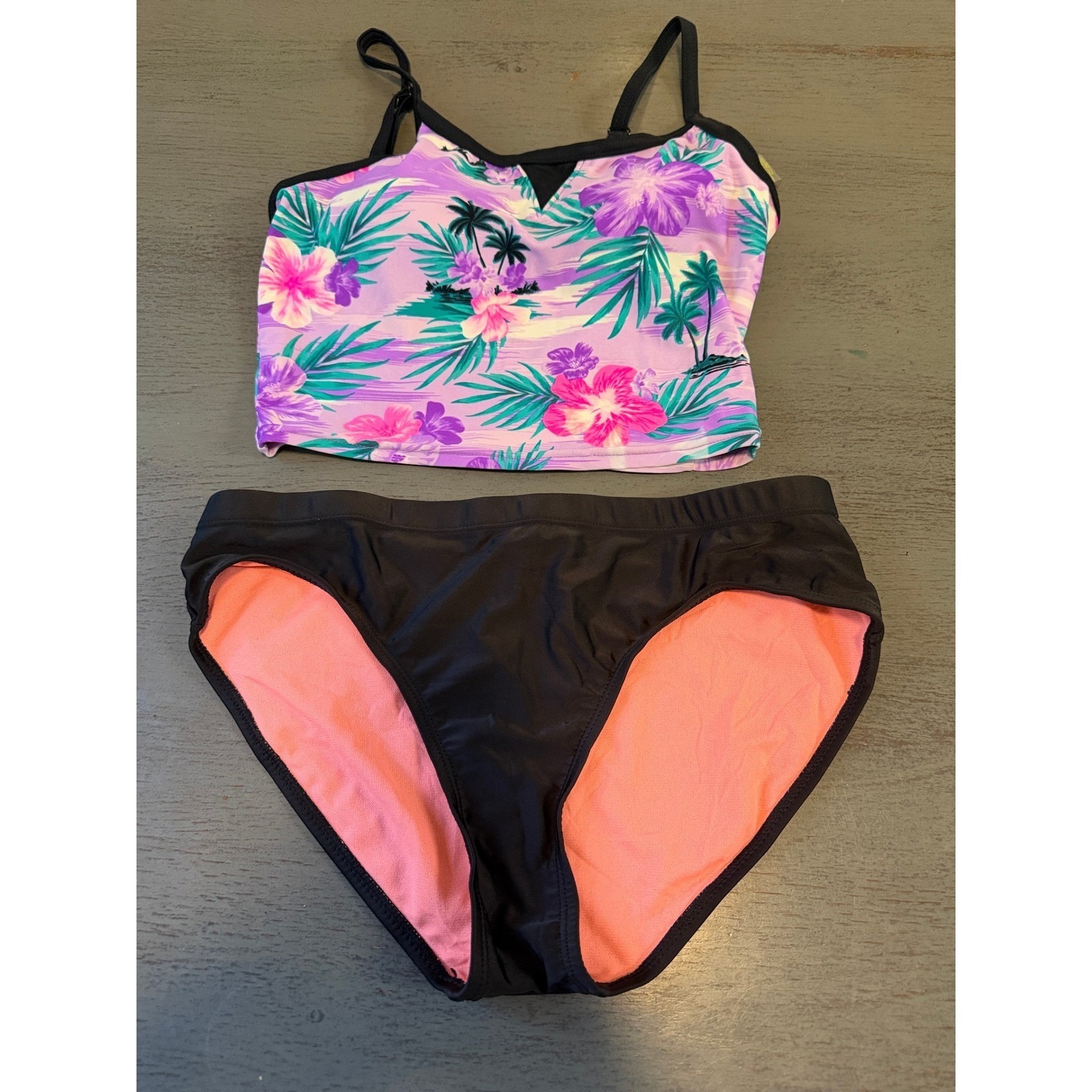 Zxsport Tropical Florali Bikini Set Purple Pink Black Size S